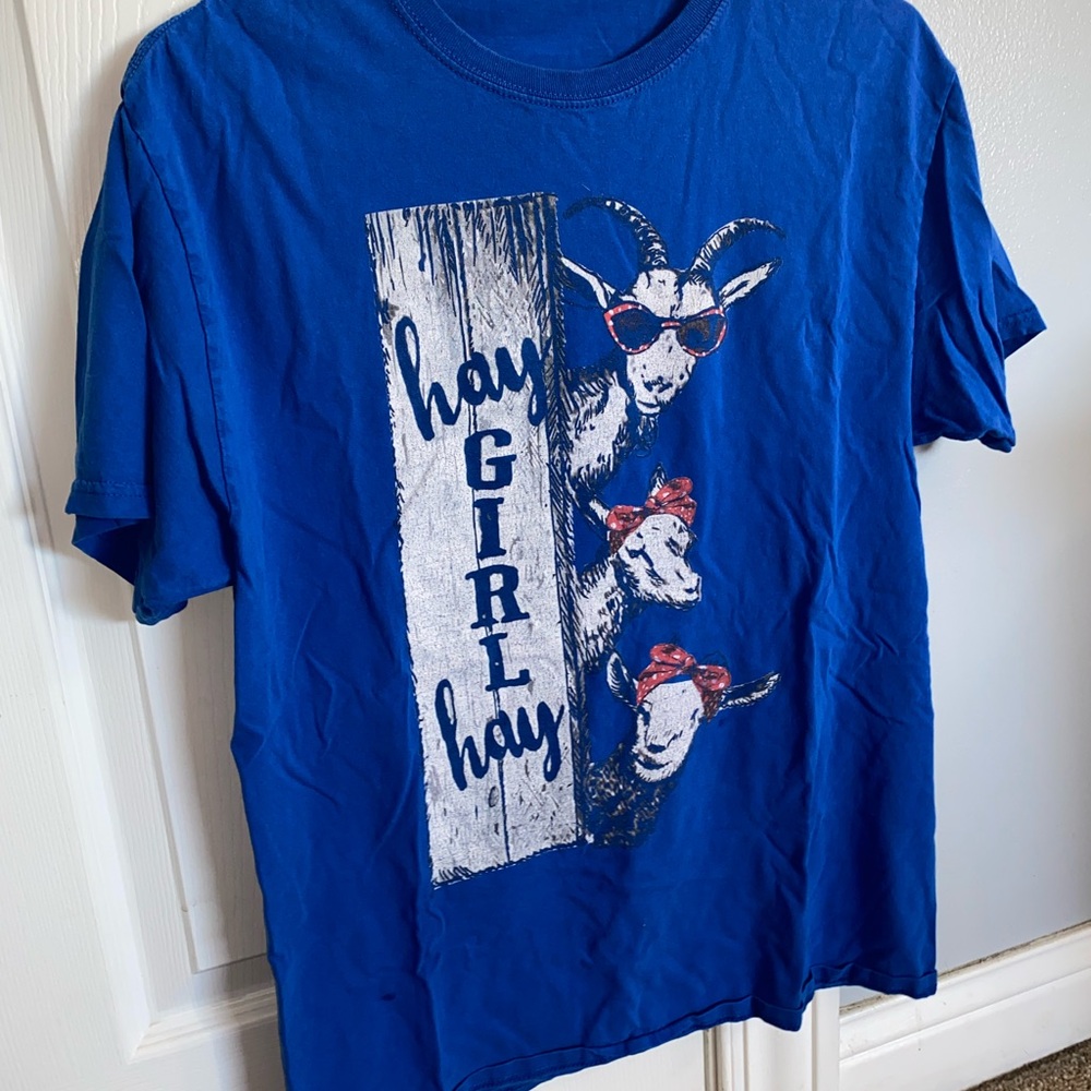 Blue Graphic Tee with Goats